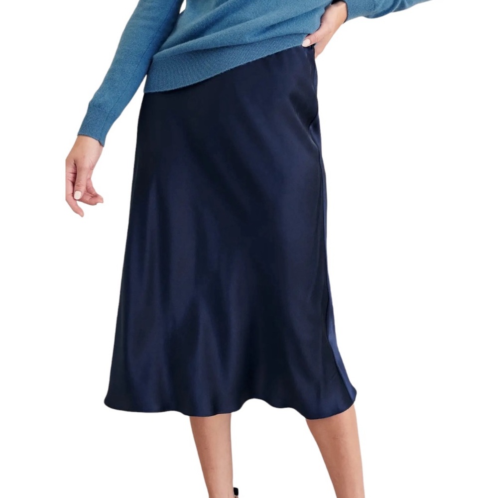 Quince Washable Silk Pull On Navy Midi Skirt